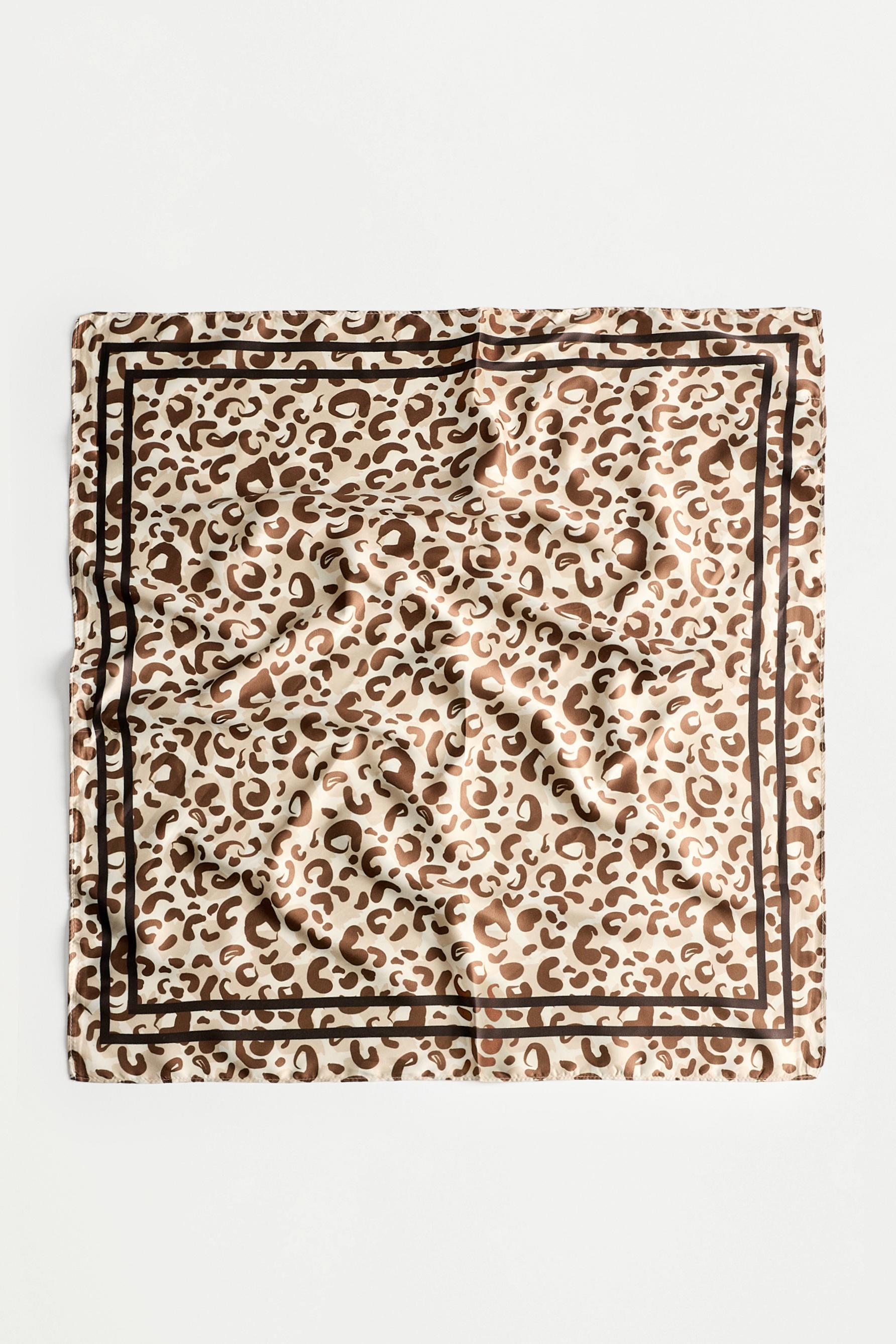 Satin animal print scarf — DARK BROWN