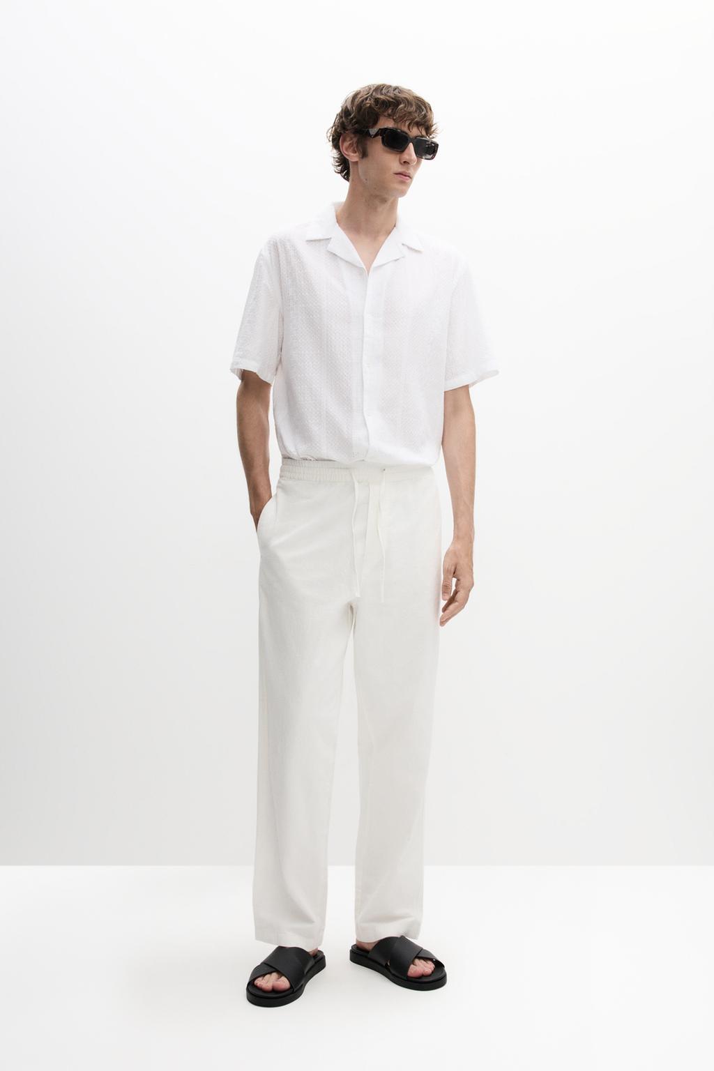 Textured crepe trousers