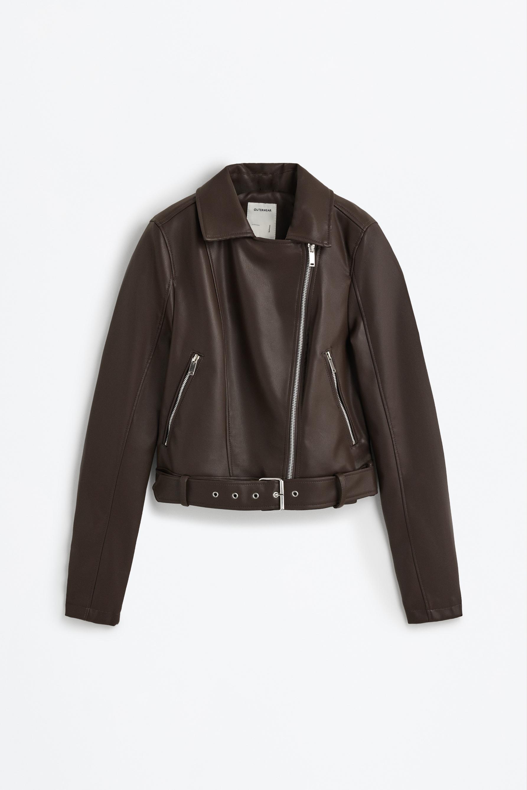 Leather-effect biker jacket — CHOCOLATE