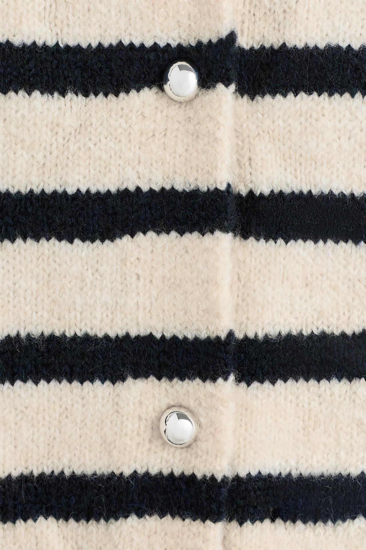 Round neck knit jacket — ECRU/NAVY