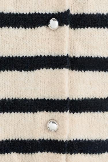 Round neck knit jacket — ECRU/NAVY 7