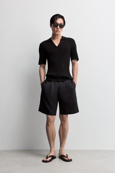 Ribbed knit polo shirt — BLACK 2