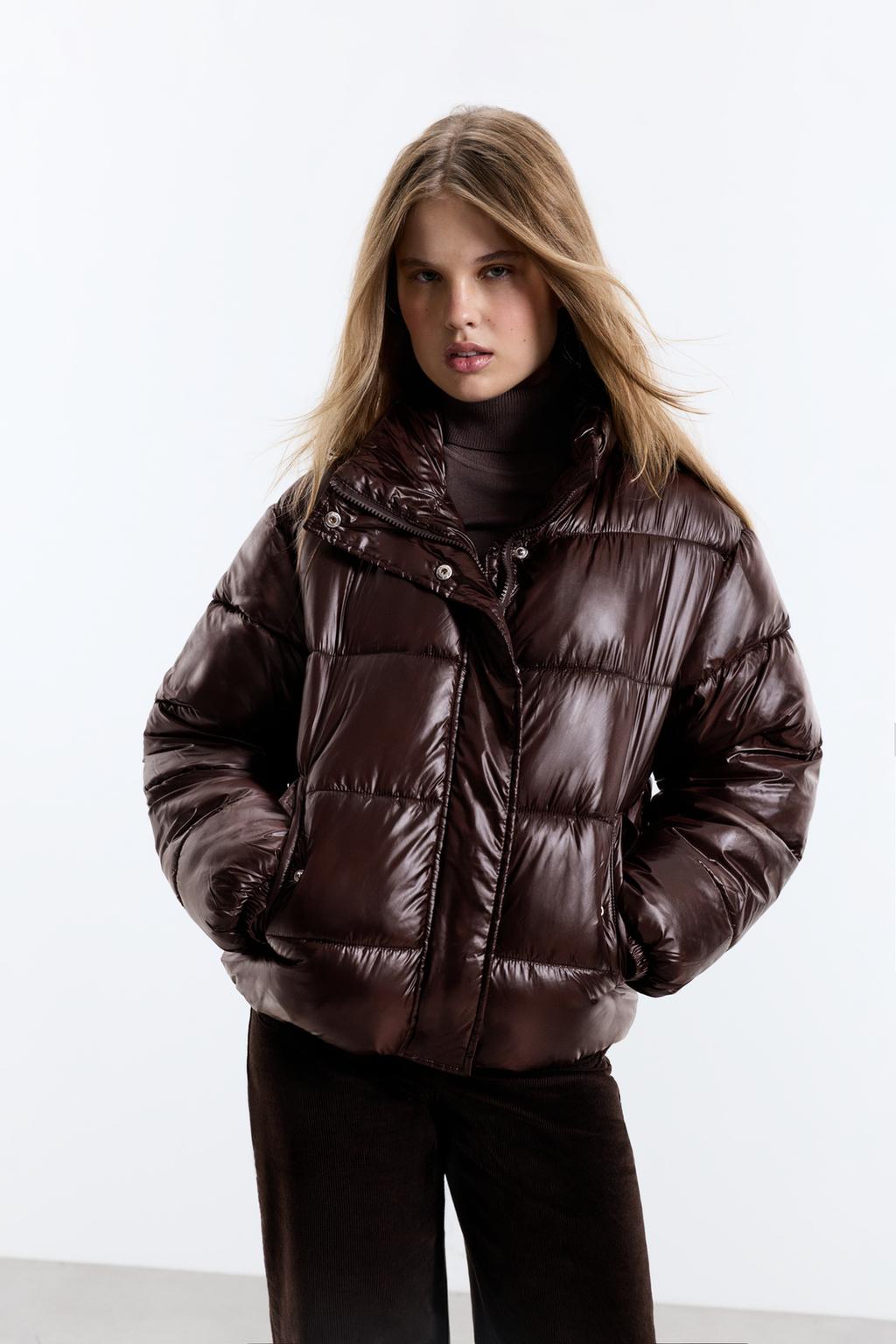 Padded suede high-neck jacket