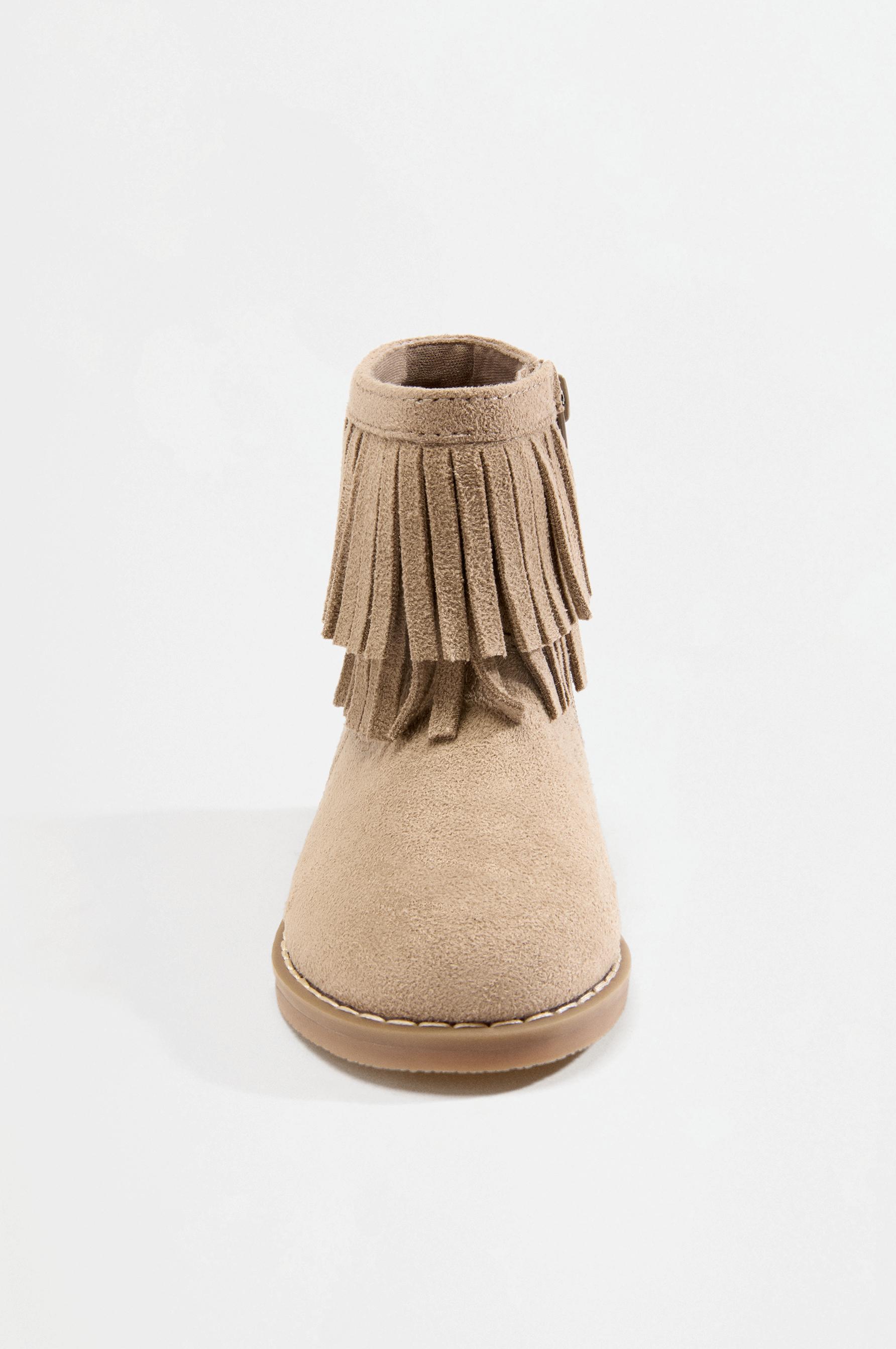 Split suede effect fringe boots — BEIGE