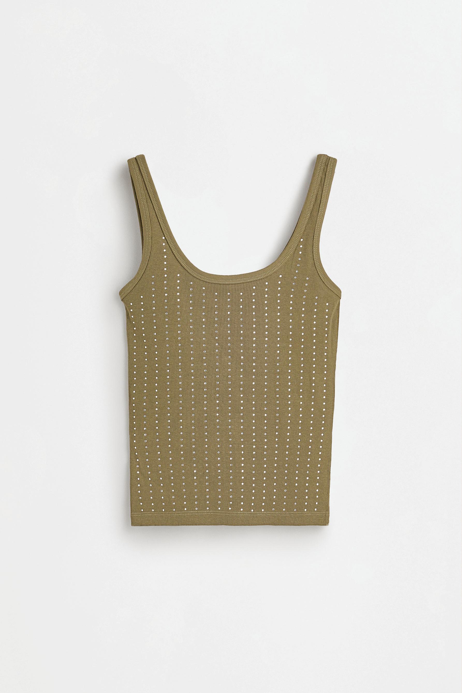 Ribbed rhinestone T-shirt — KHAKI
