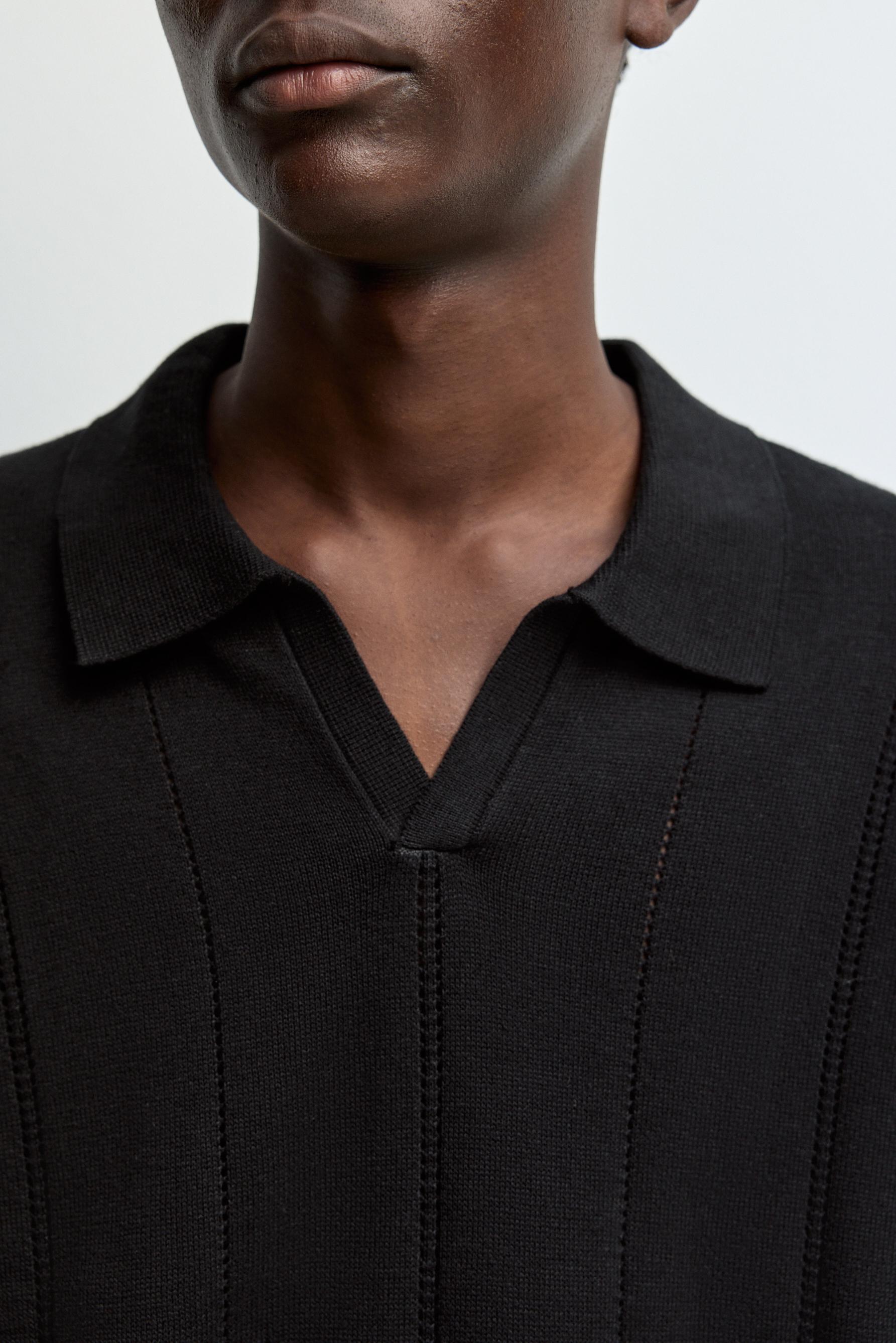 Openwork knit polo shirt — BLACK