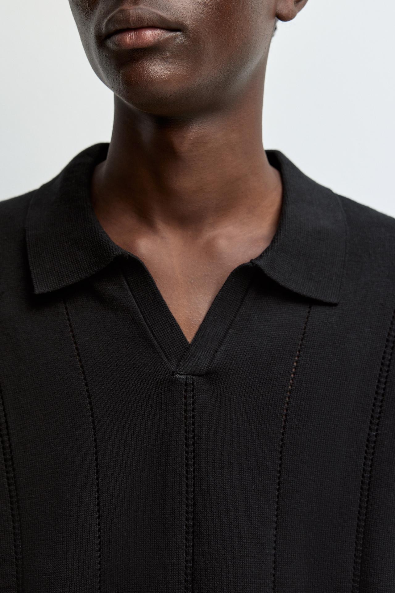 Openwork knit polo shirt — BLACK
