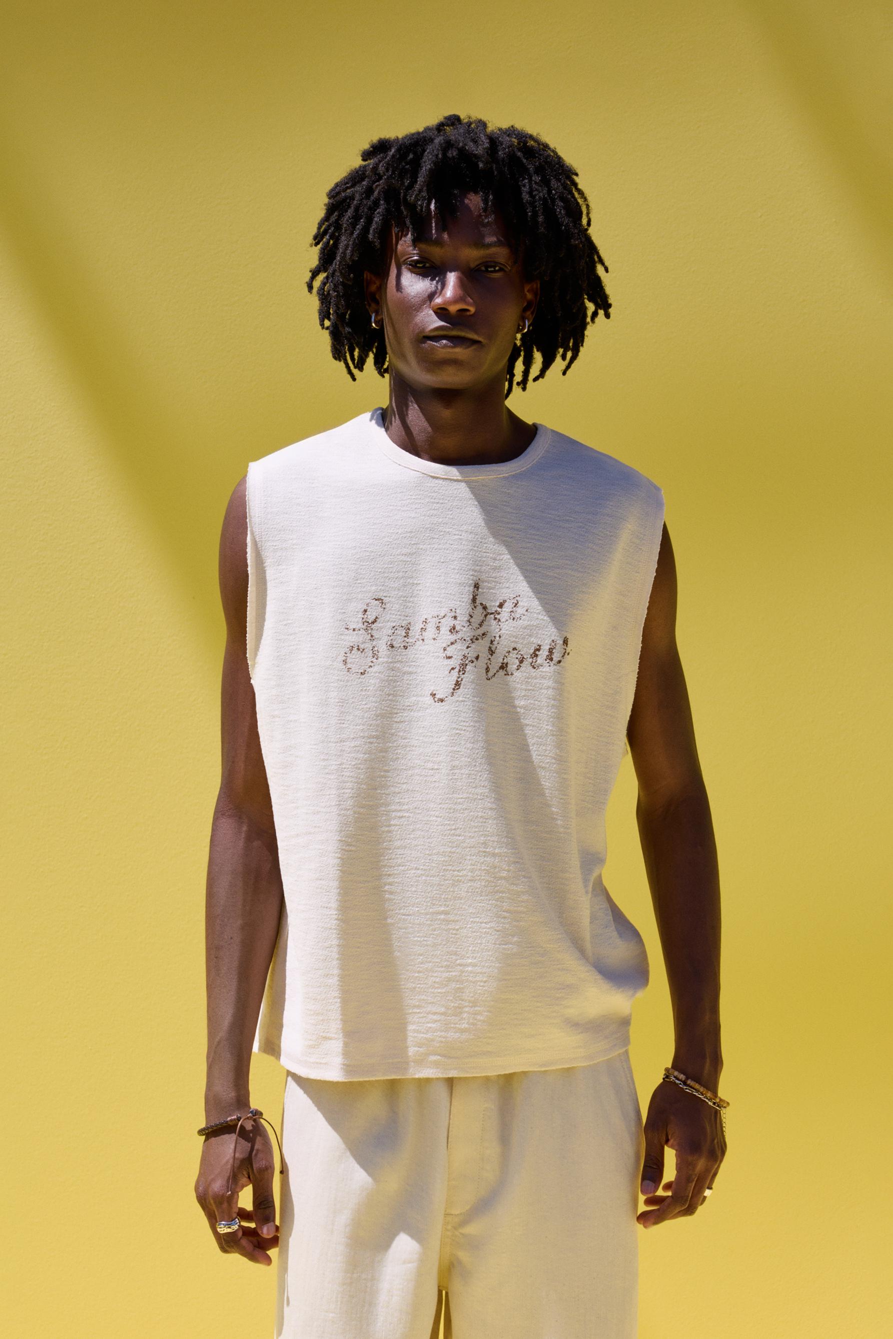 Printed sleeveless T-shirt — VANILLA