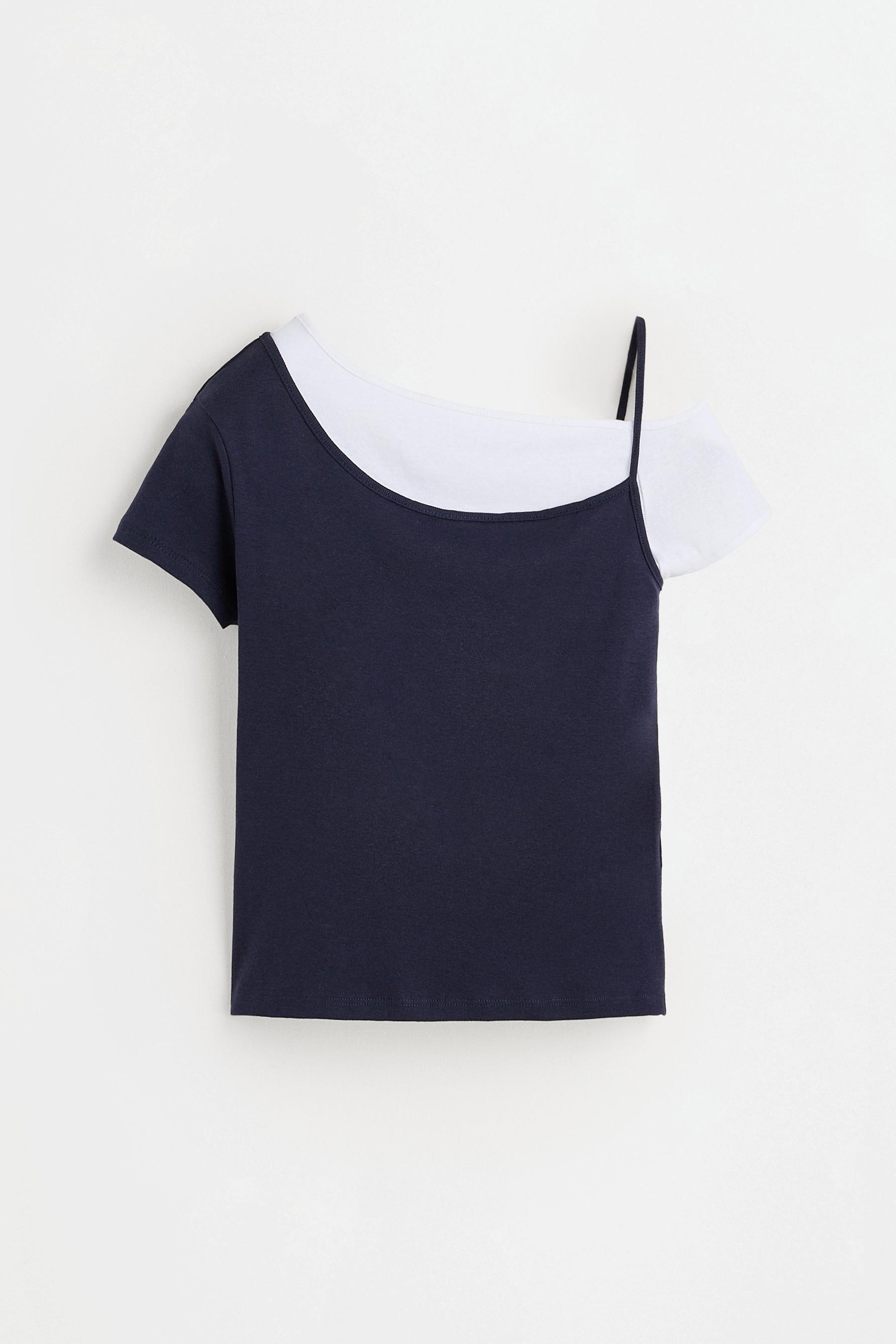 Asymmetric double-layer T-shirt — NAVY