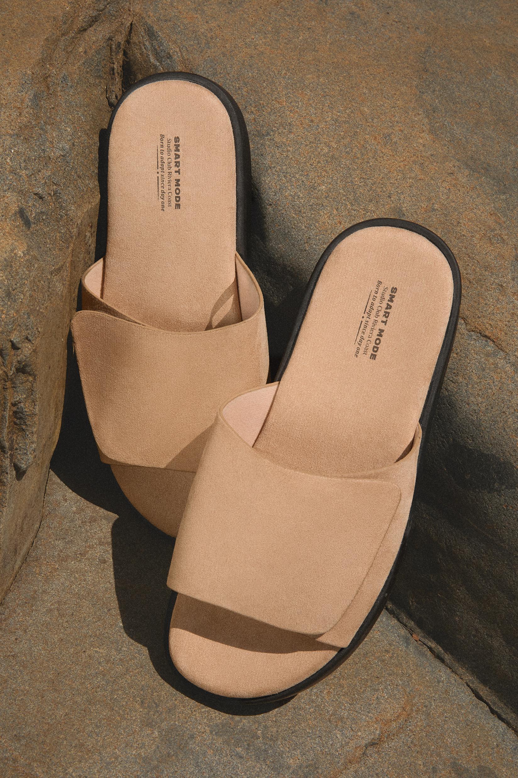 Suede slide sandals — BEIGE