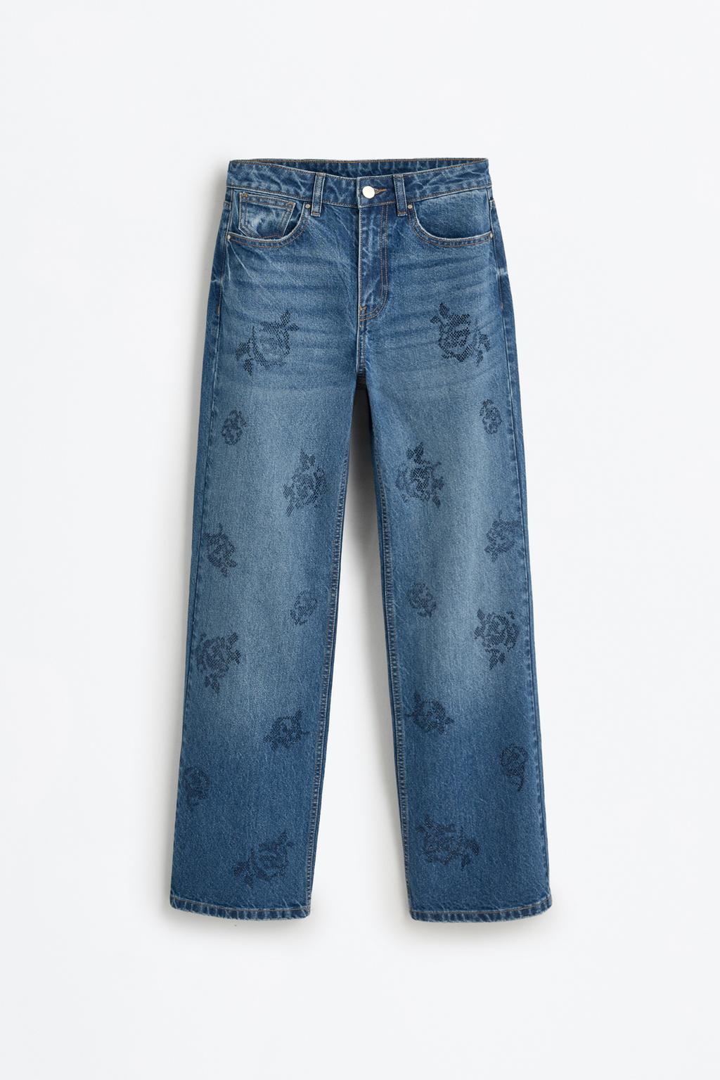 Slim fit wide rhinestone jeans