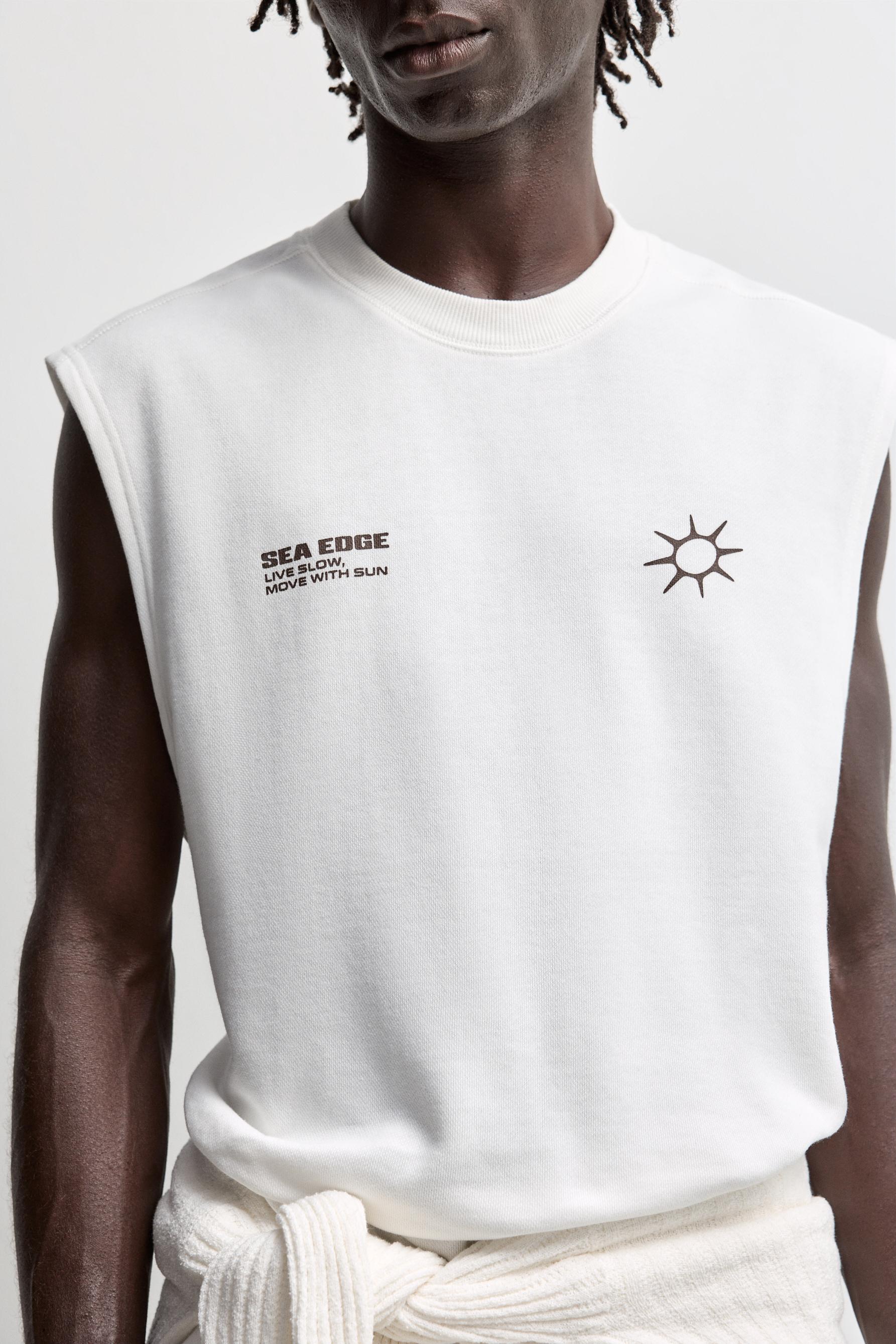 Printed sleeveless sweatshirt — WHITE
