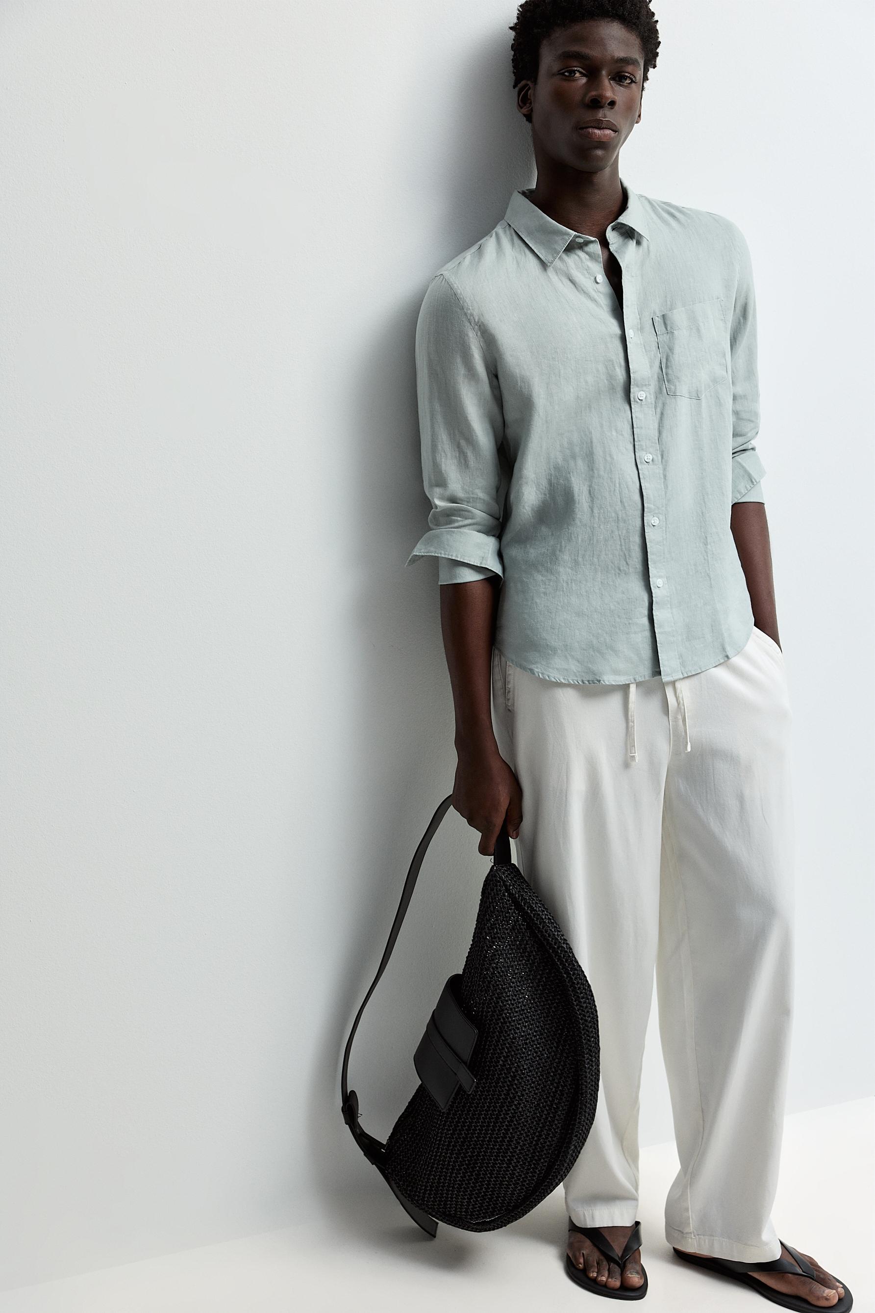100% linen shirt — WATER GREEN