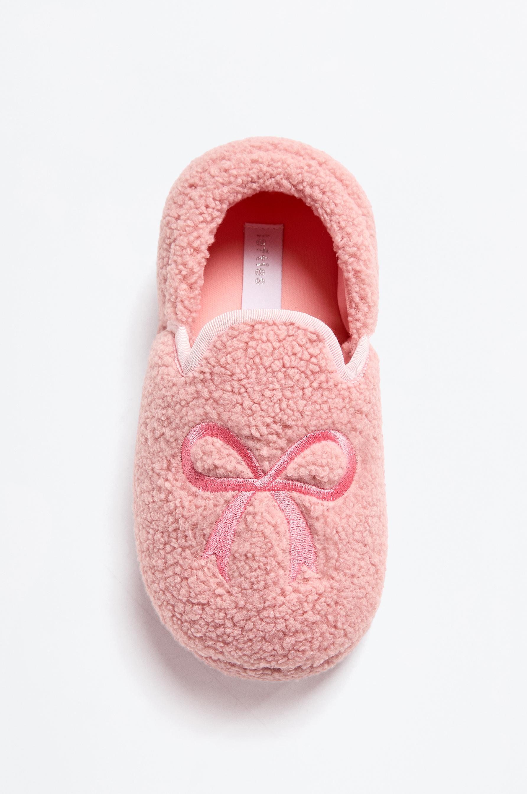 Soft bow closed house slippers — DARK PINK