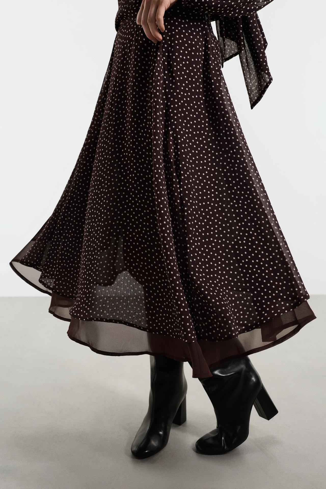 Polka-dot midi skirt — BROWN/ECRU