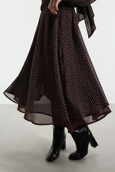 Polka-dot midi skirt — BROWN/ECRU 4