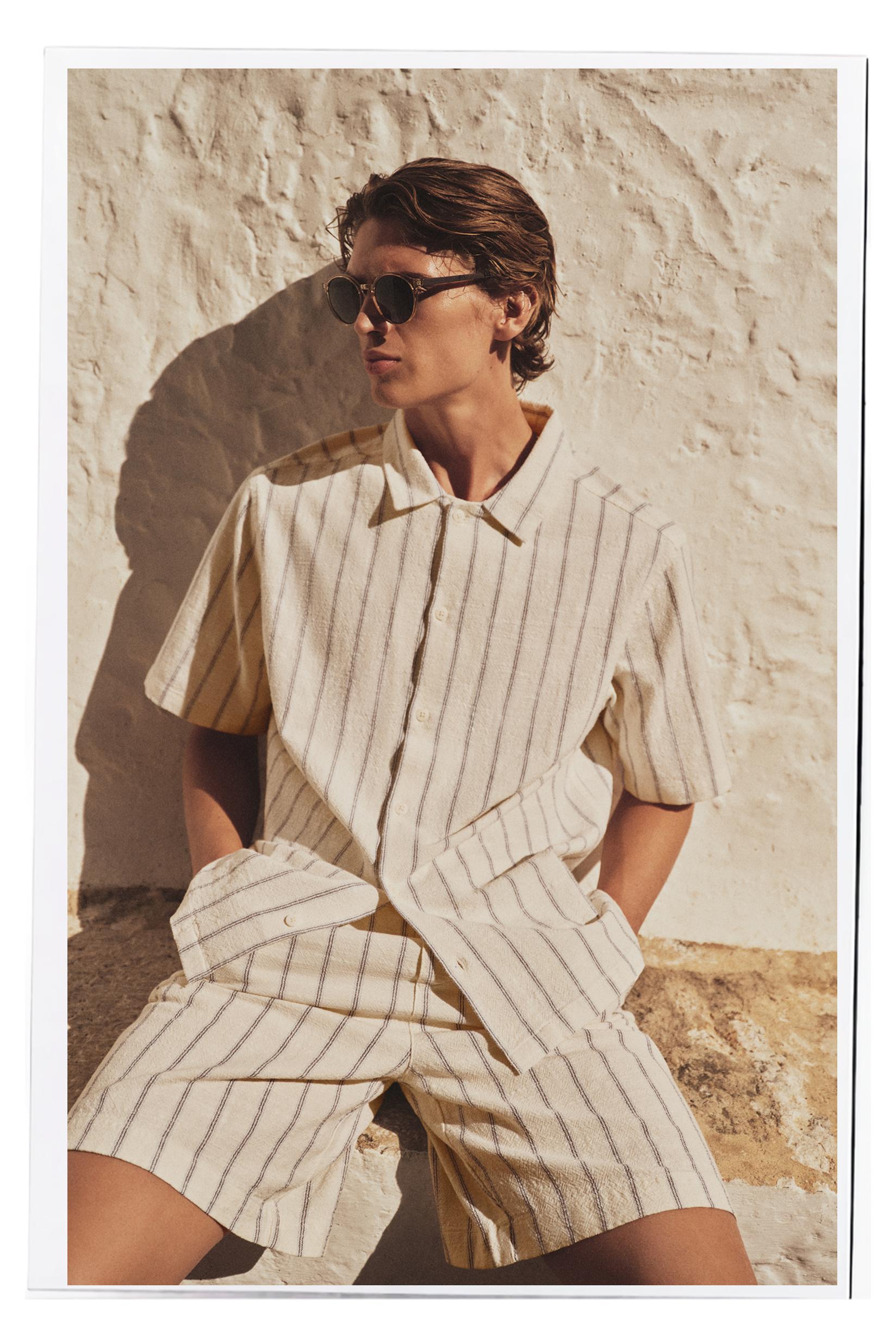 Rustic striped Bermuda shorts — OFF WHITE