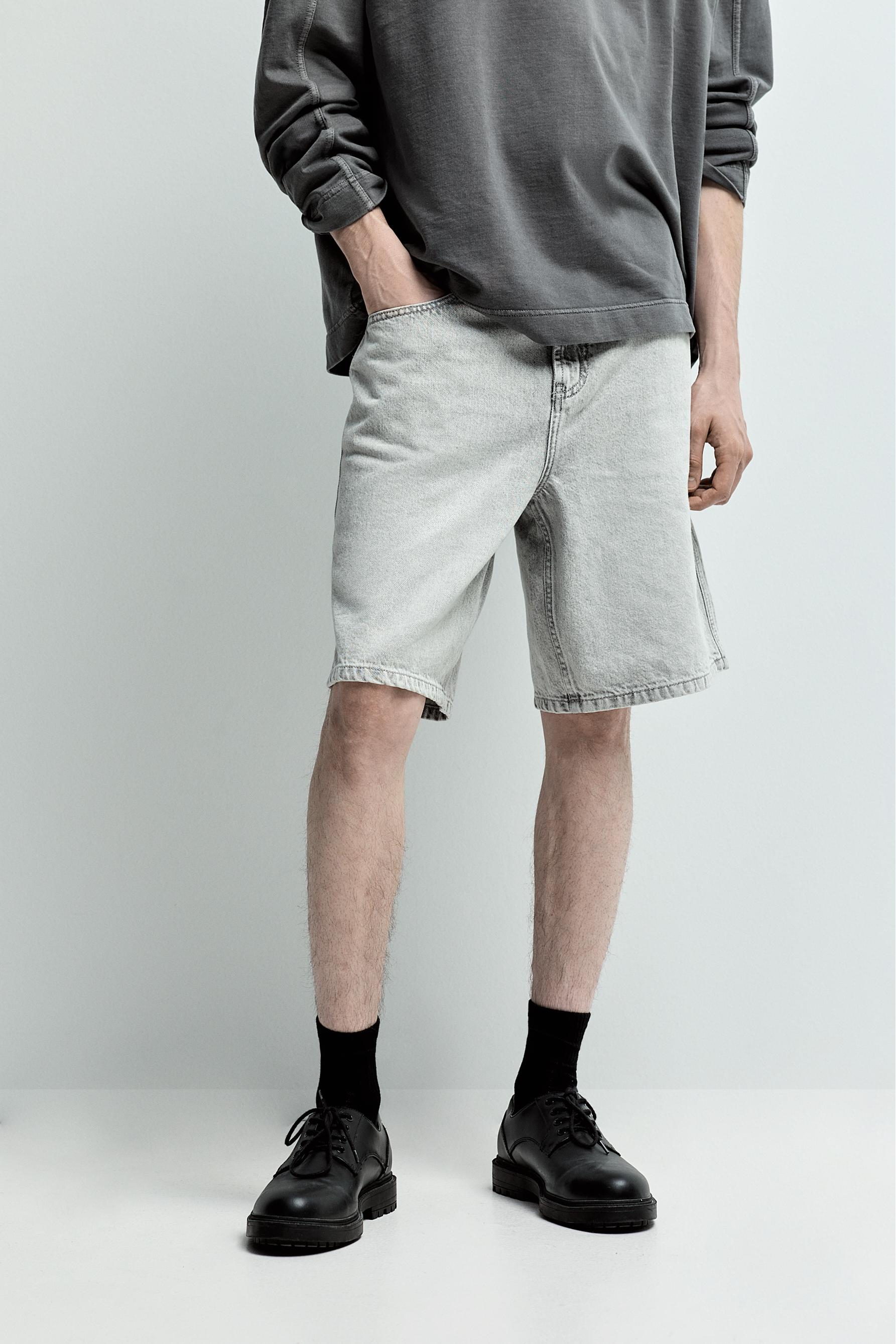 Straight denim Bermuda shorts — PALE GREY