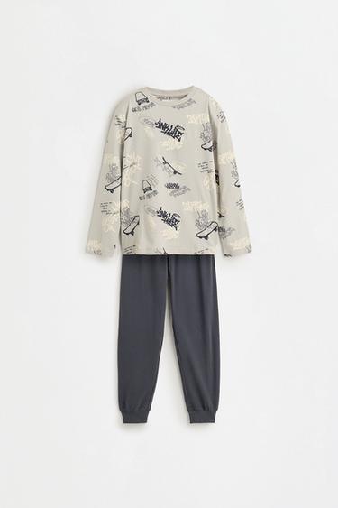 Long printed pyjamas — PALE GREY 1