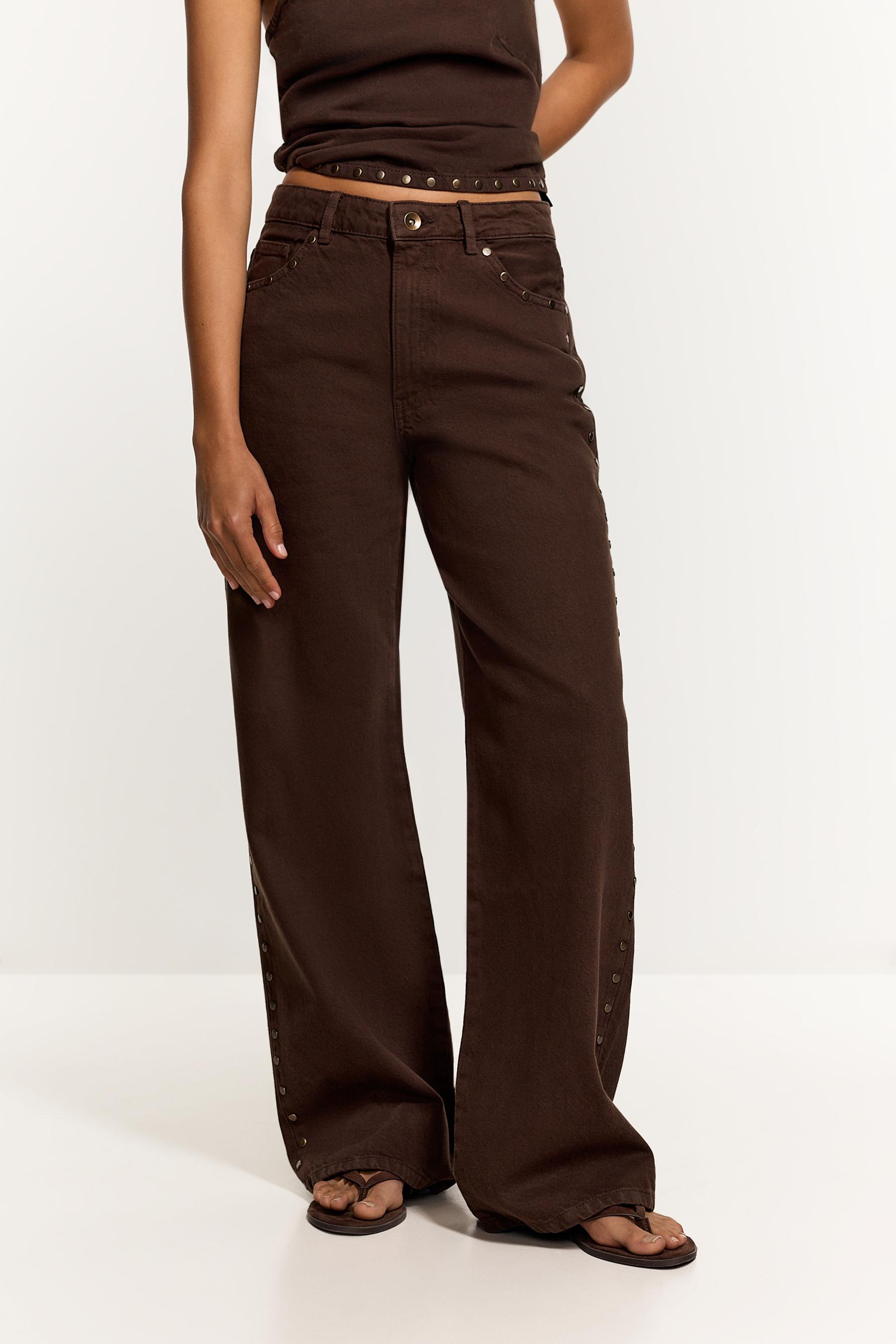 Wide-leg stud jeans — BROWN MARL