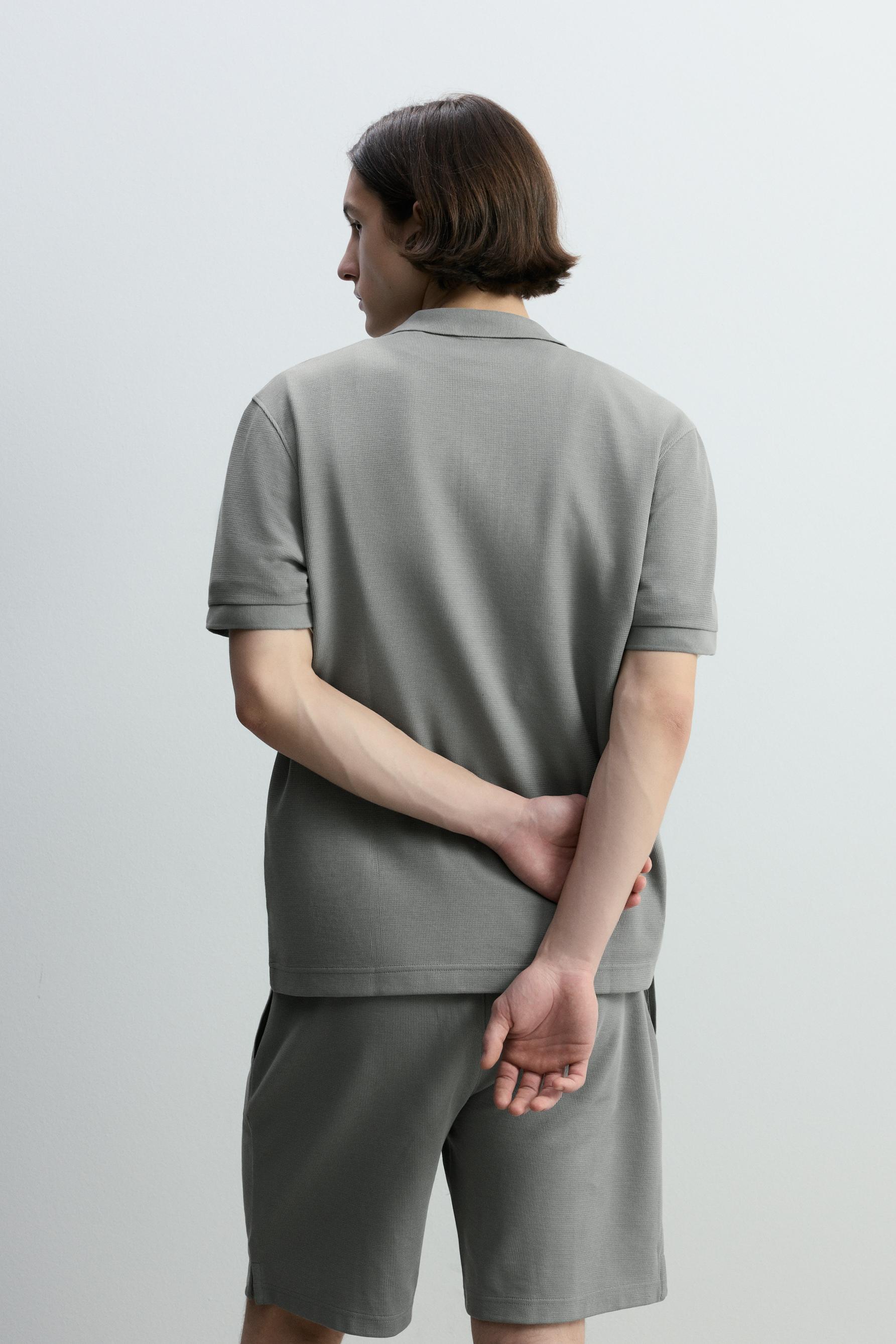 Basic textured polo shirt — BLUE GREY