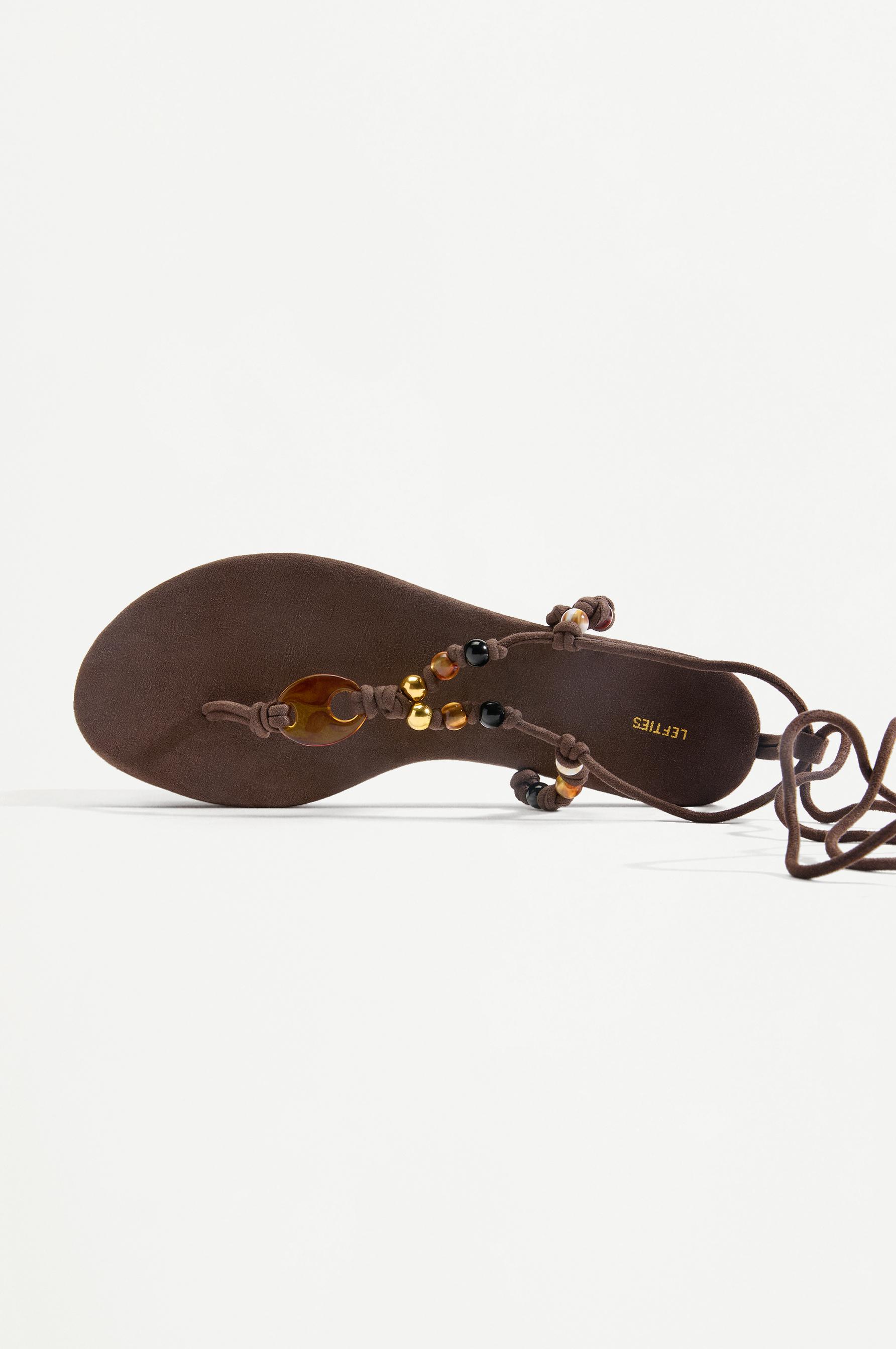 Beaded strap flat sandals — BROWN