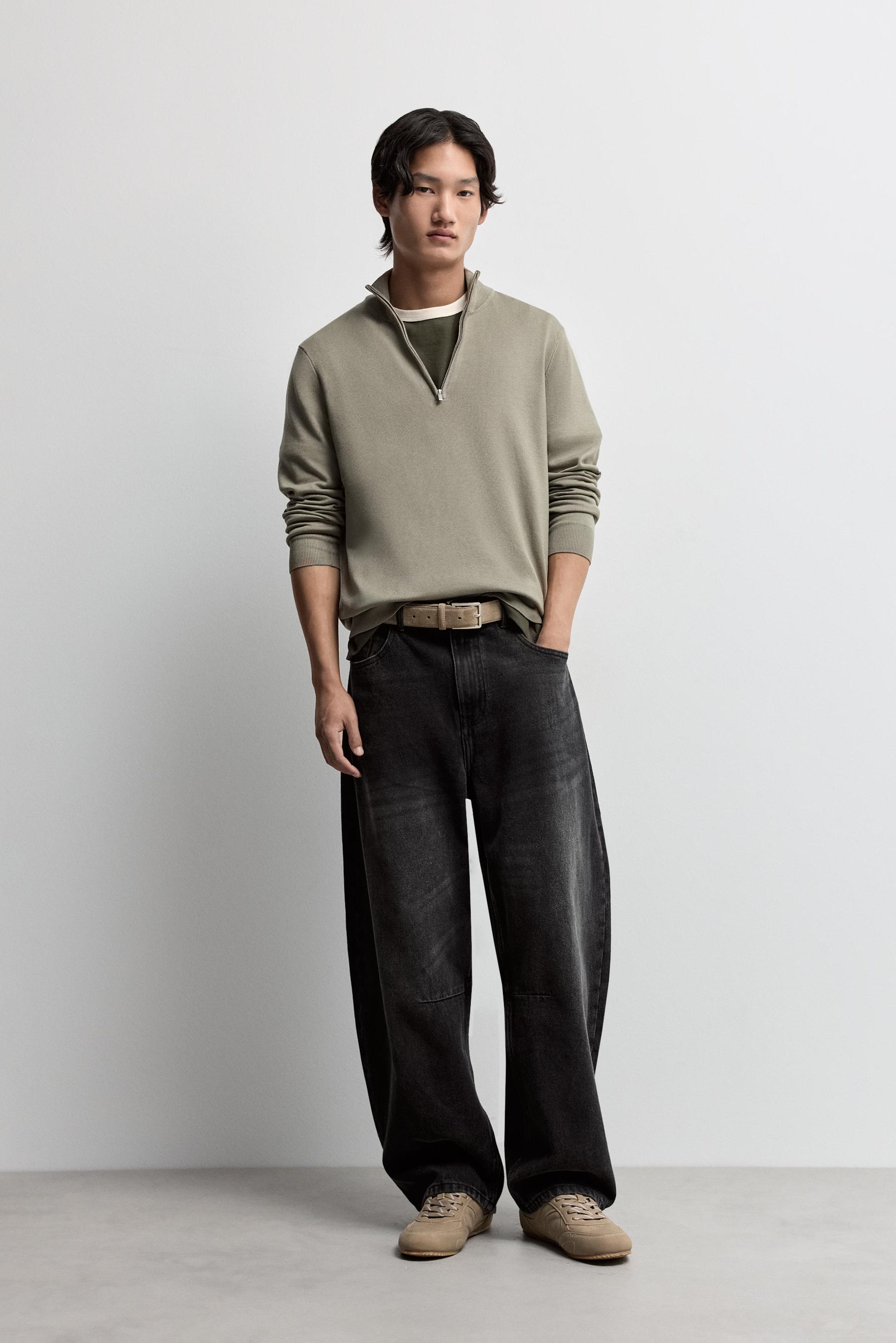 Zip-up high neck sweater — KHAKI