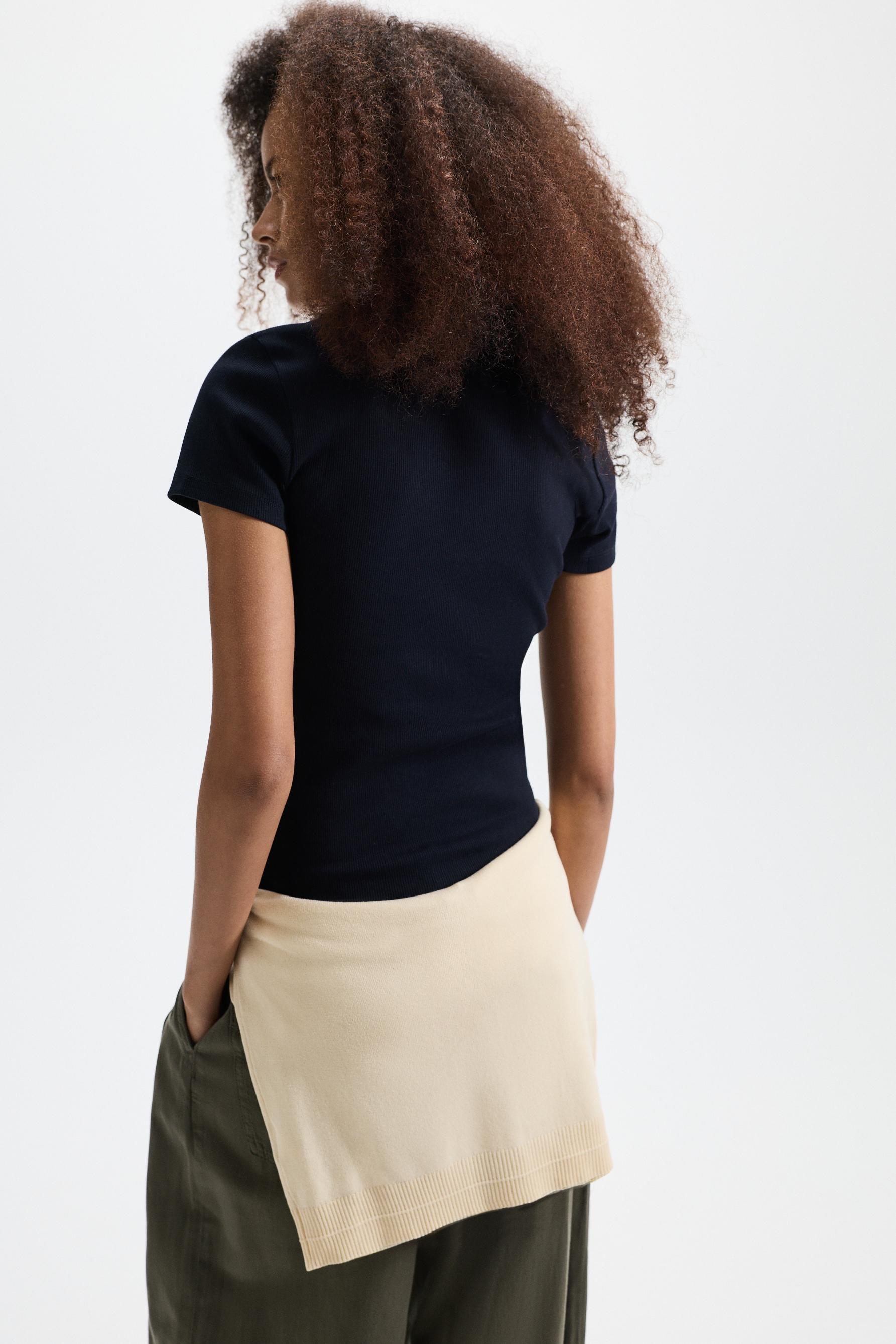 Ribbed lace T-shirt — DARK NAVY
