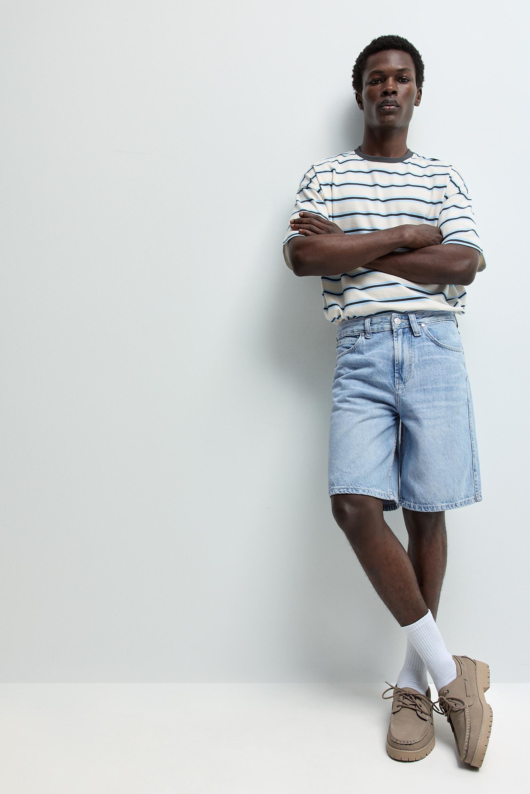 Straight denim Bermuda shorts — SKY BLUE