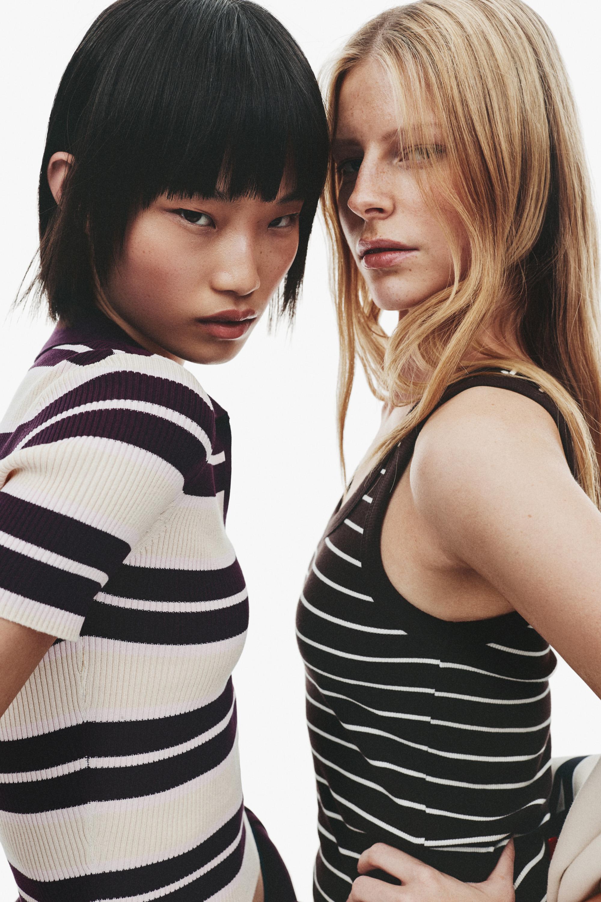 Contrast detail racerback T-shirt — ECRU/BROWN