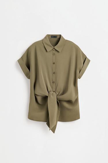 Shirt with tie detail — KHAKI 6