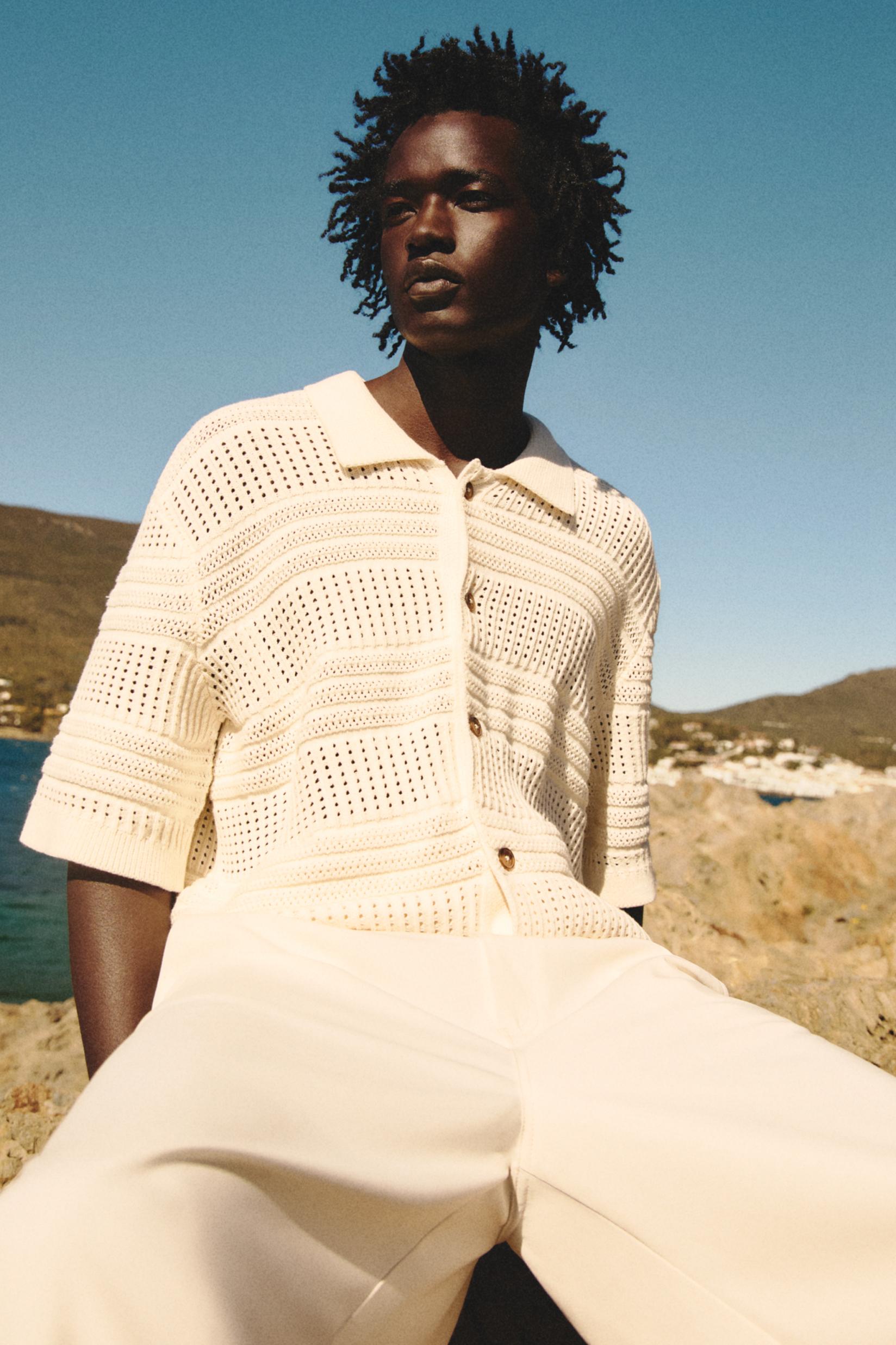 Cutwork knit shirt — OFF WHITE