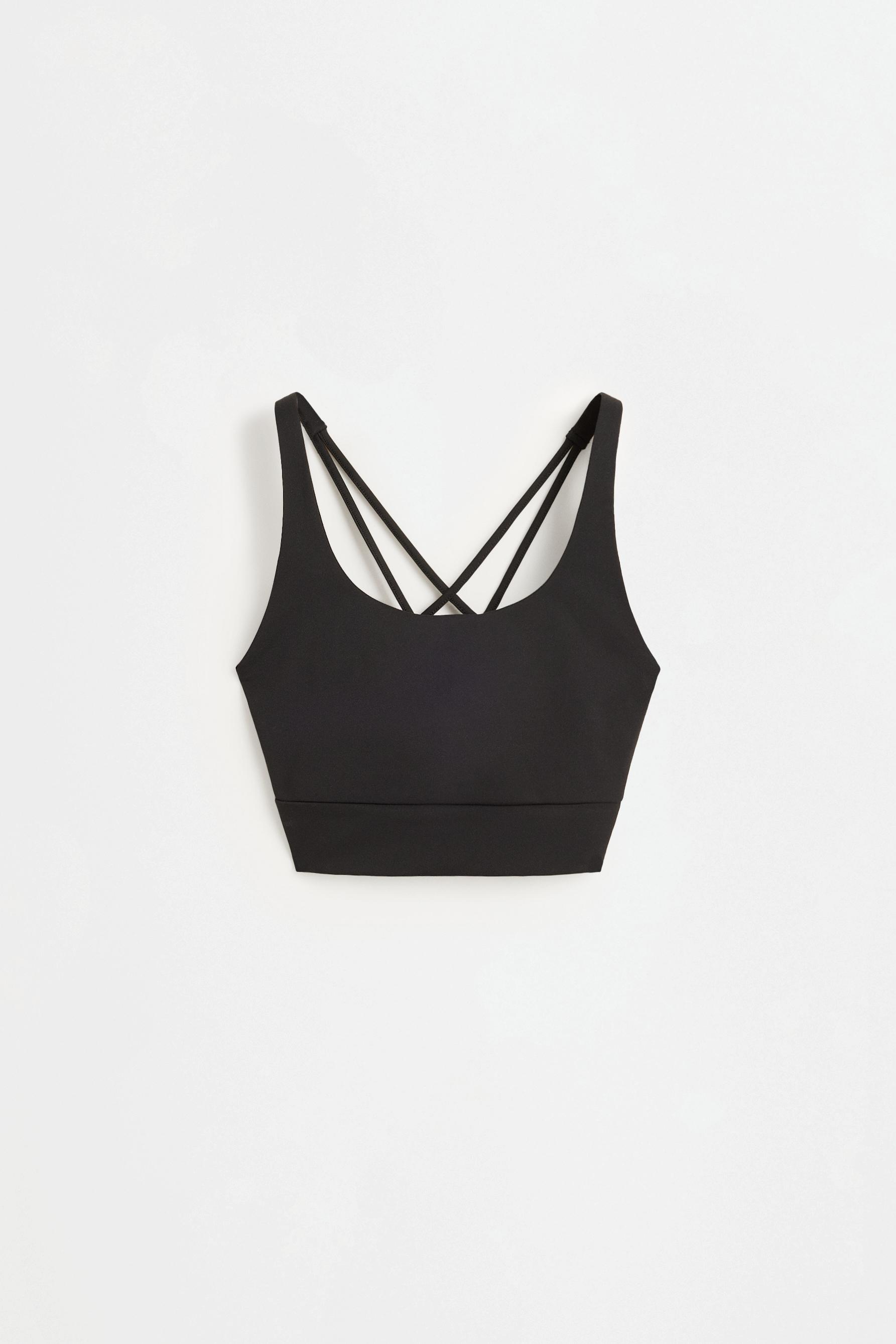 Crossover strap sports top — BLACK