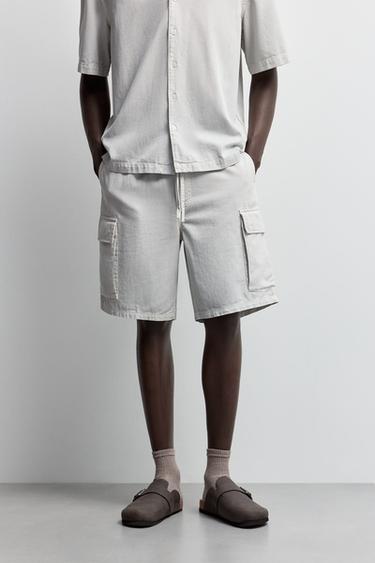 Cargo denim jogger Bermuda shorts — PALE GREY 2