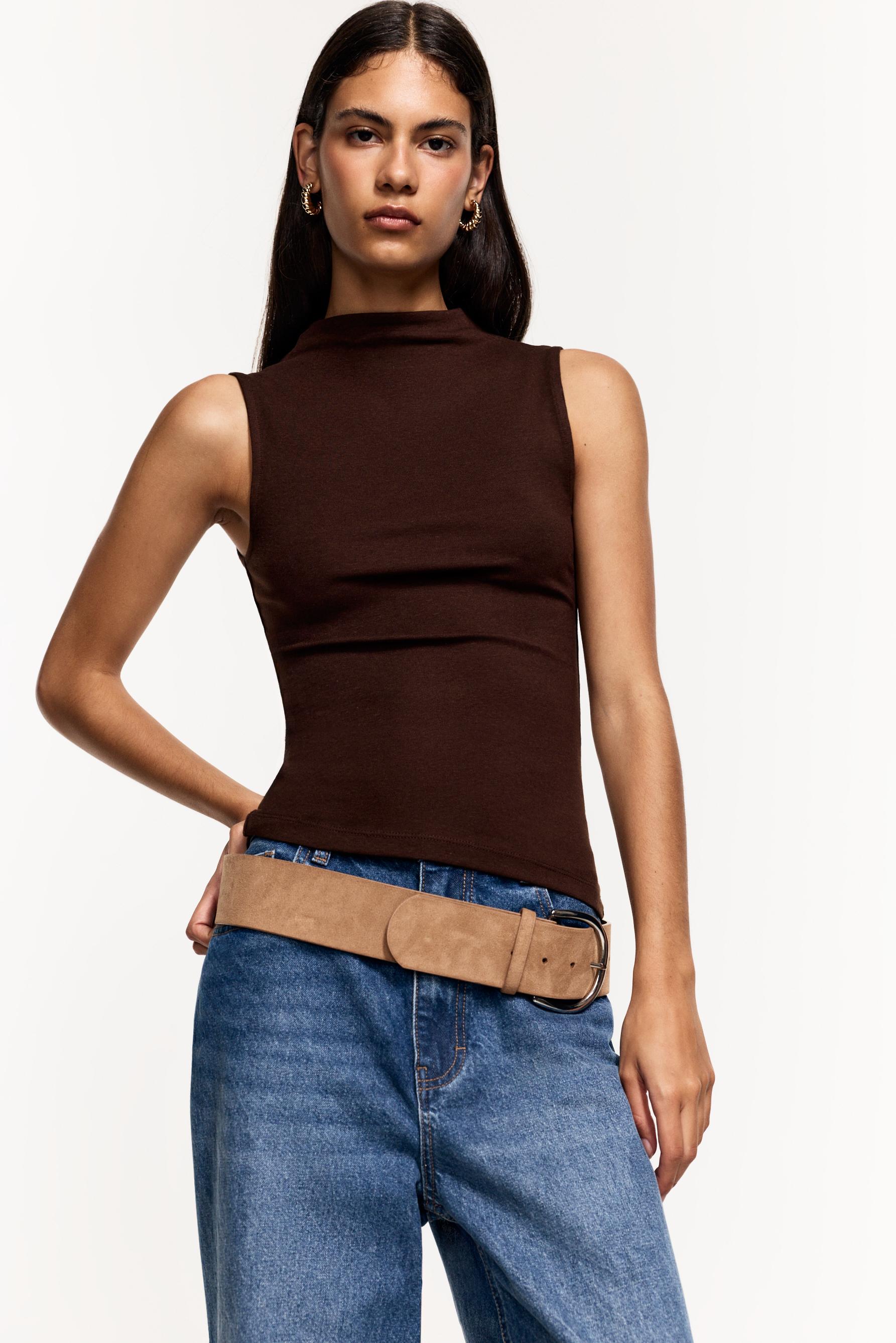 Mock neck top — BROWN
