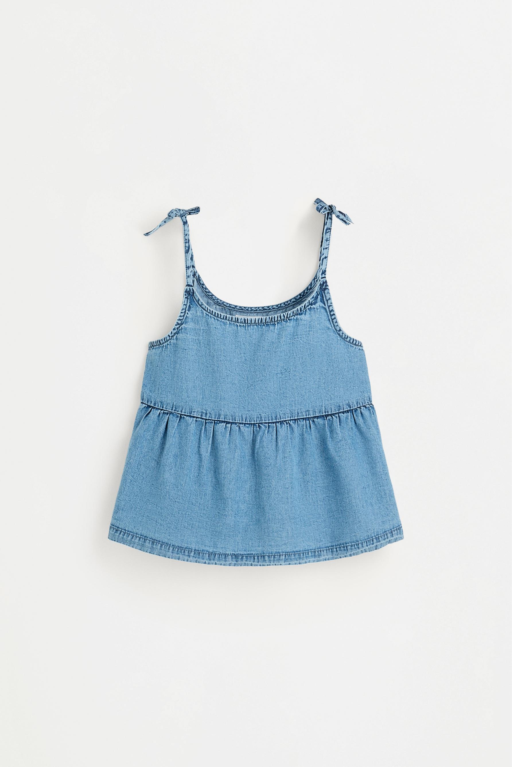 Denim tie-strap top — PALE BLUE