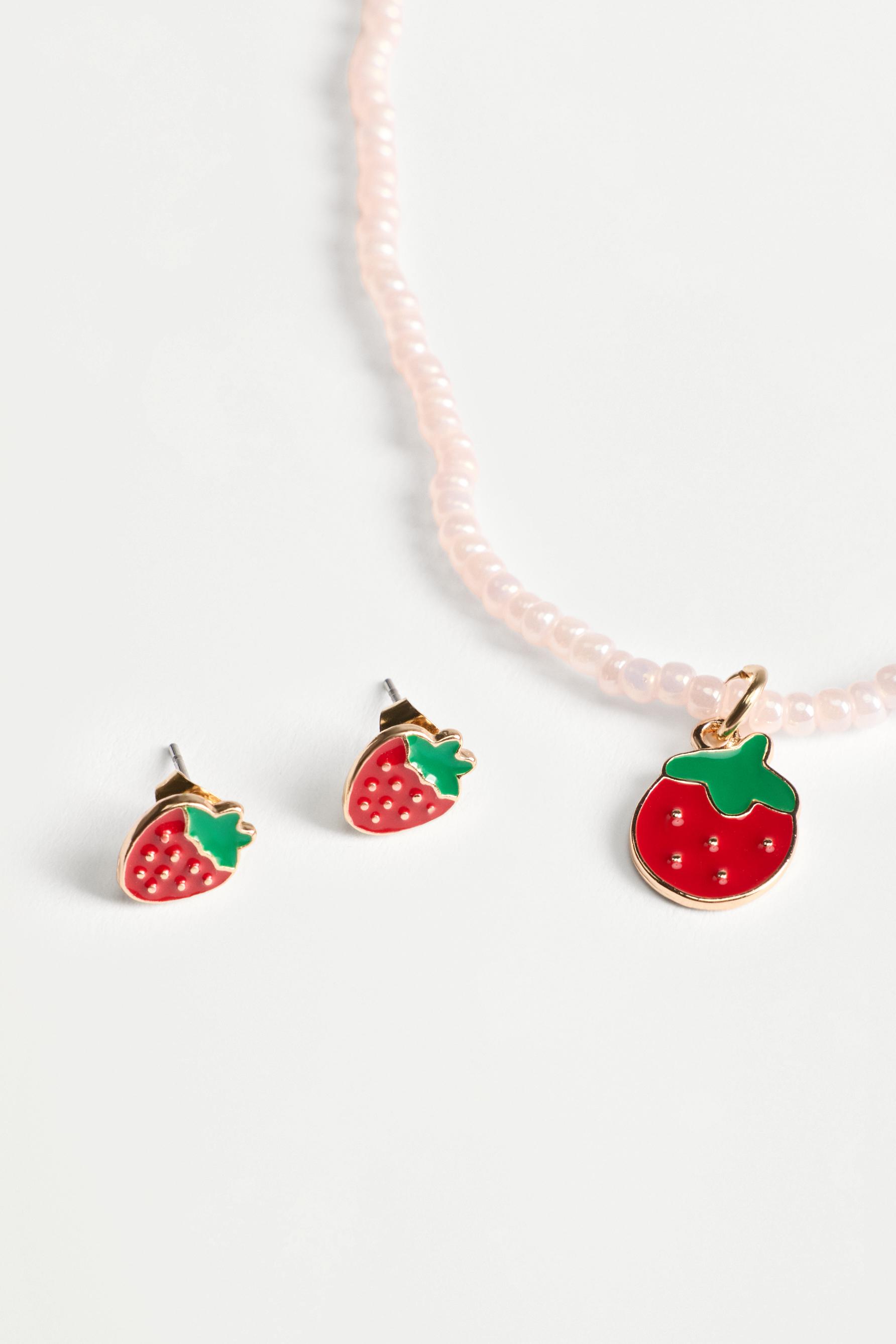 Strawberry necklace and earrings set — WHITE
