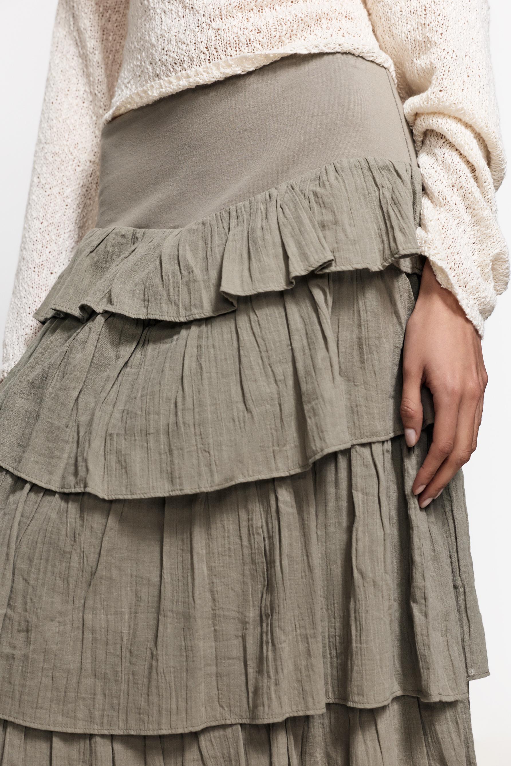 Ruffled midi skirt — PALE KHAKI