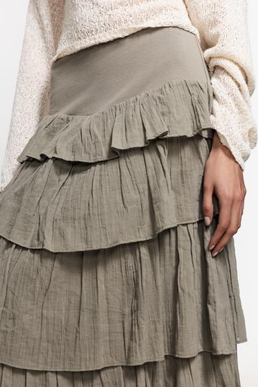 Ruffled midi skirt — PALE KHAKI 3
