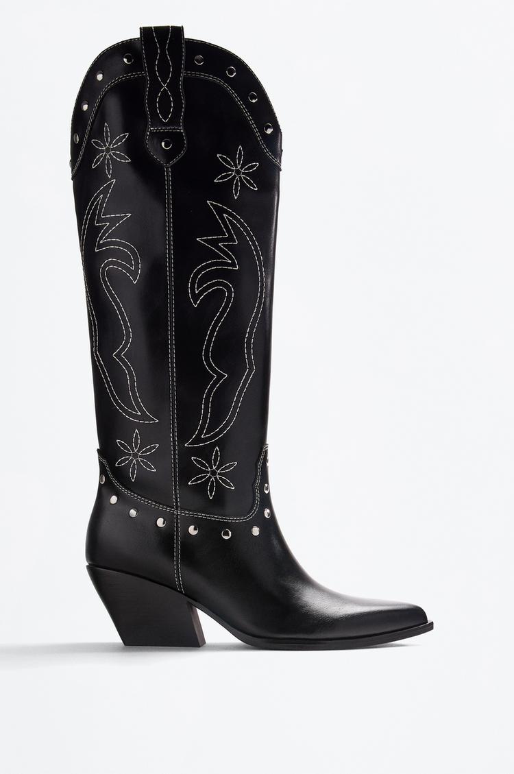 Cowboy studded boot — BLACK