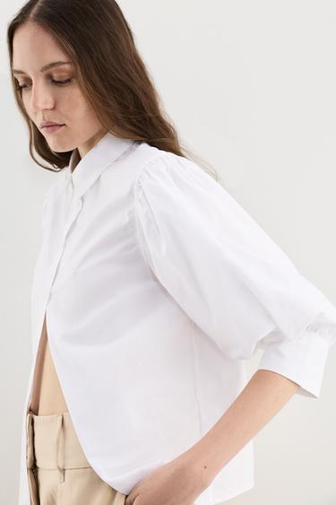 Balloon sleeve blouse — WHITE 3