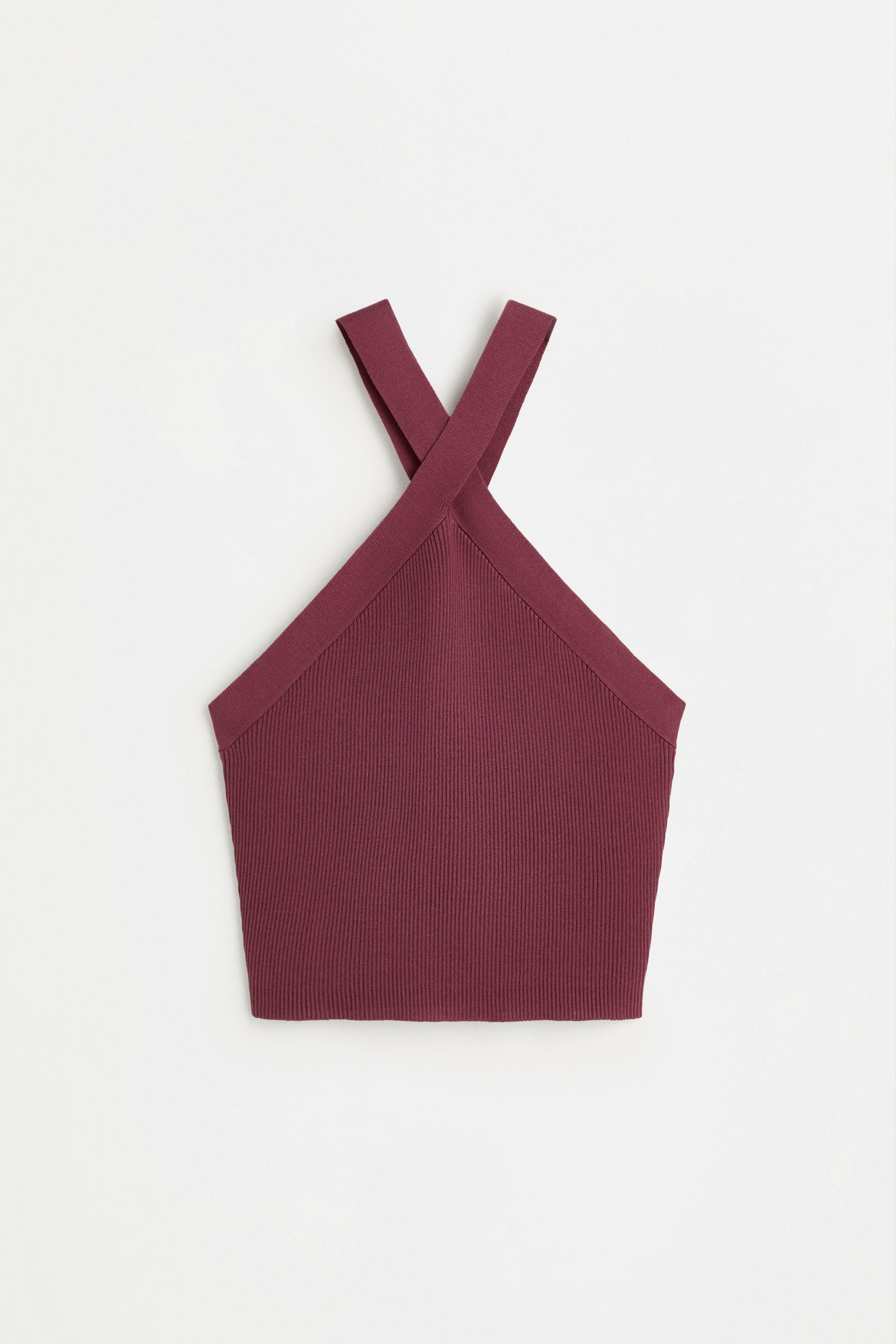Criss-cross strap knit top — MAUVE PINK
