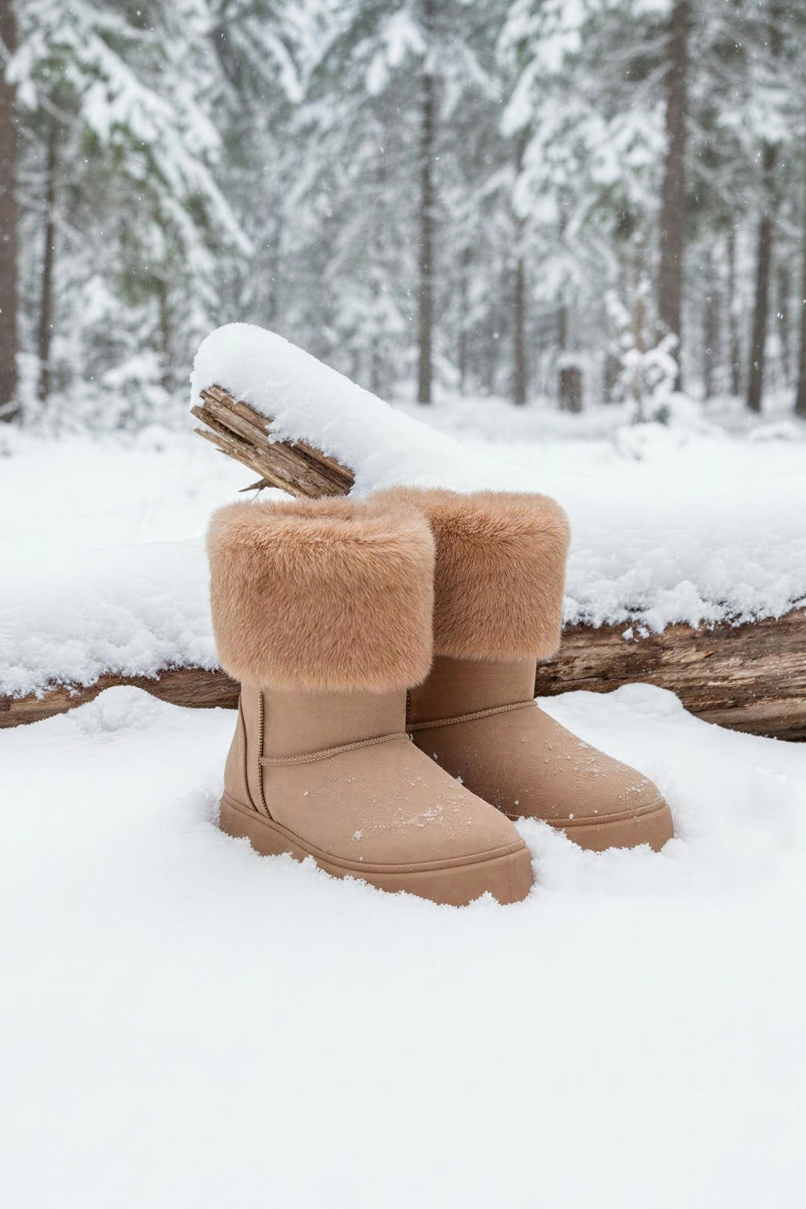 Faux fur collar boots — BROWN