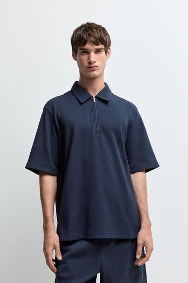 Waffle texture polo shirt — NAVY 1