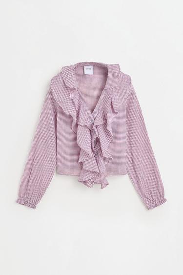 Plaid ruffle blouse — WHITE/RED 1