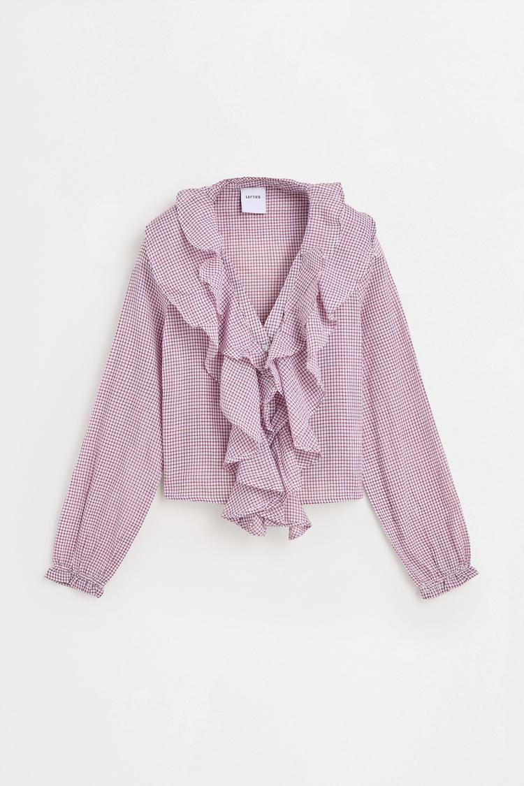 Plaid ruffle blouse — WHITE/RED