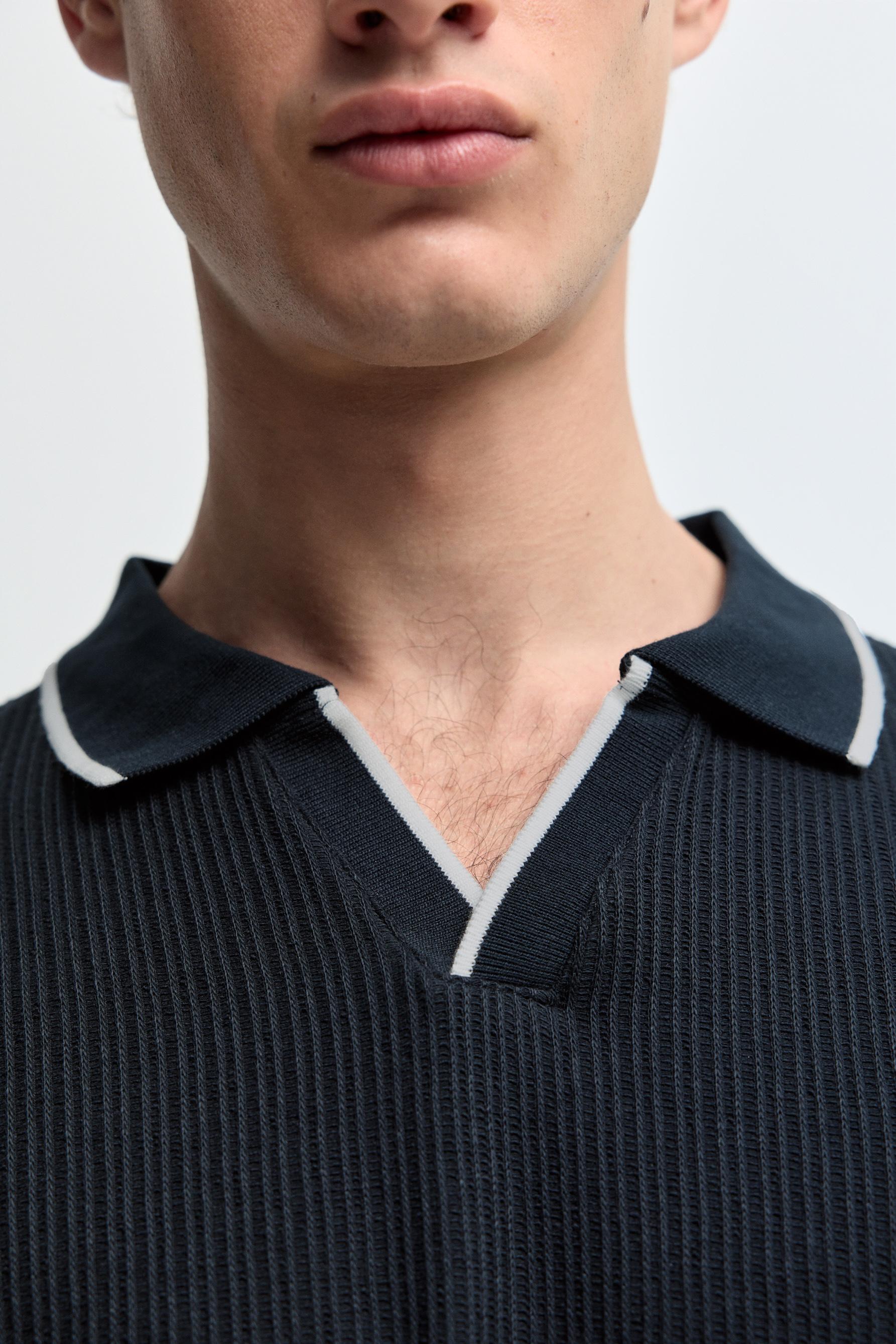 Contrast rib polo shirt — DARK NAVY