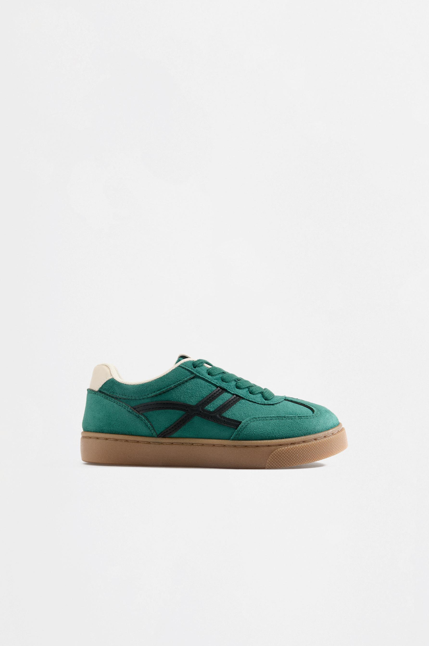 Split suede-effect sneakers — GREEN