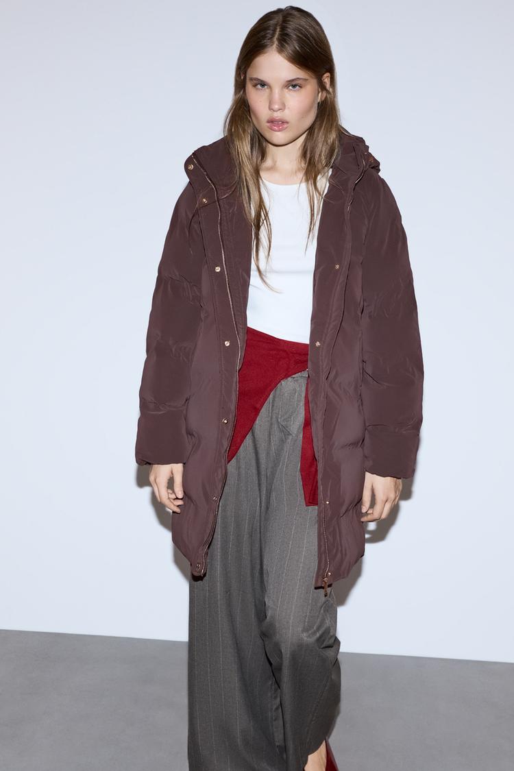 Long quilted coat — CHOCOLATE