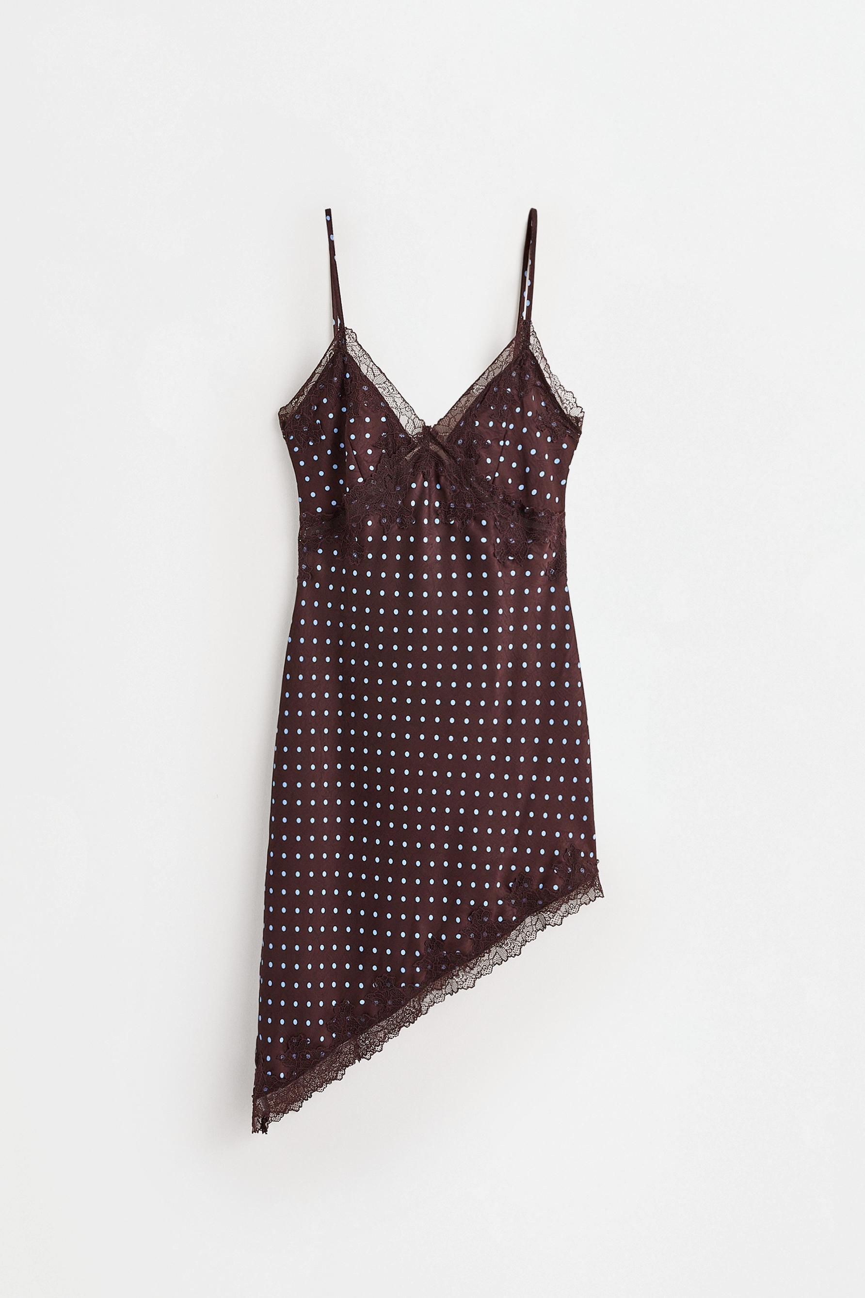 Short asymmetric slip dress — BROWN/BLUE